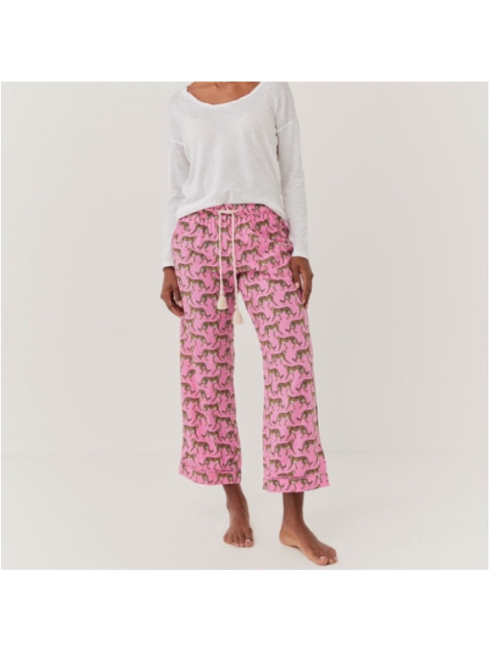 Pact Pink Leopard Print Drawstring Lounge Pants